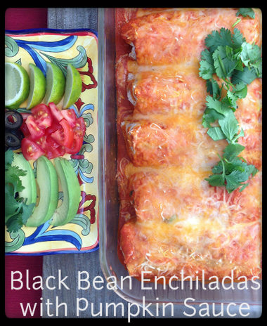 Black Bean Enchiladas with Pumpkin Sauce via LizsHealthyTable.com