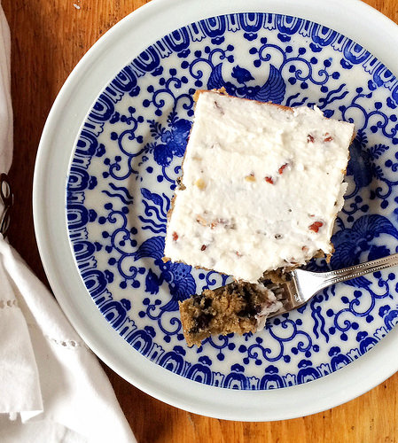 Wild Blueberry Oat Cake with Greek Yogurt Frosting via LizsHealthyTable.com