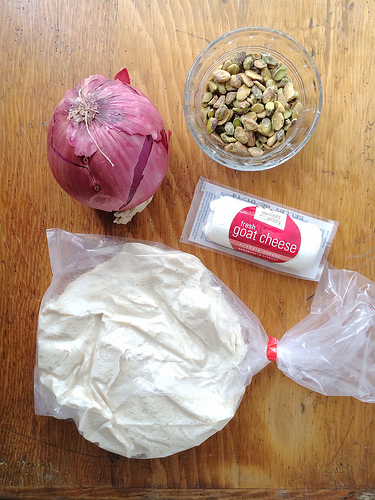 Goat Cheese Pistachio Pizza via LizsHealthyTable.com Goat Cheese Pistachio Pizza via LizsHealthyTable.com