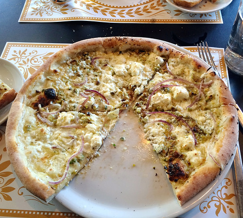 Goat Cheese Pistachio Pizza via LizsHealthyTable.com Goat Cheese Pistachio Pizza via LizsHealthyTable.com