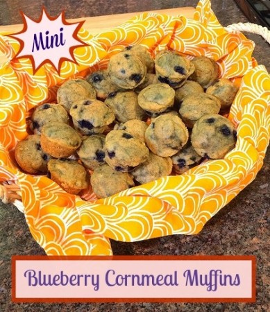 Mini Blueberry Cornmeal Muffins via LizsHealthyTable.com