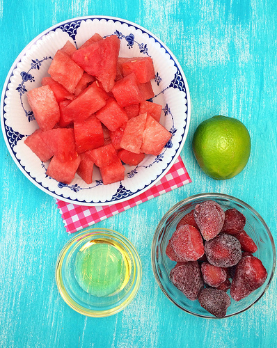 Watermelon Strawberry Punch via LizsHealthyTable.com