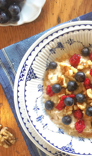 Morning Oats with Concord Grapes, Walnuts, and Dried Cranberries via LizsHealthyTable.com