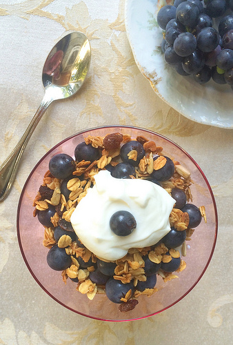 Yogurt, granola, Concord grape parfait via Lizshealthytable.com