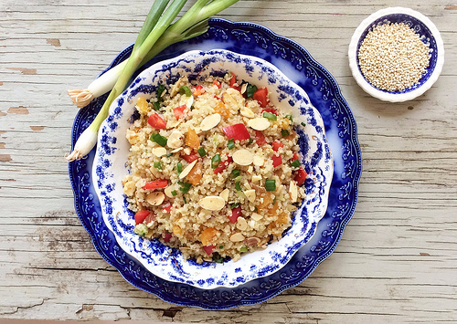 Quinoa with Almonds & Apricots via LizsHealthyTable.com Quinoa with Almonds & Apricots via LizsHealthyTable.com