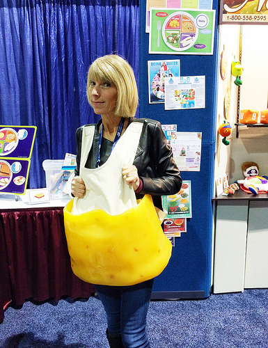 Nasco Fat Vest via LizsHealthyTable.com Liz wearing a fat vest from Nasco at FNCE via LizsHealthyTable.com