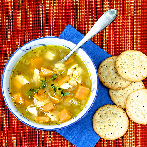Sweet Potato and Chicken Soup via LizsHealthyTable.com