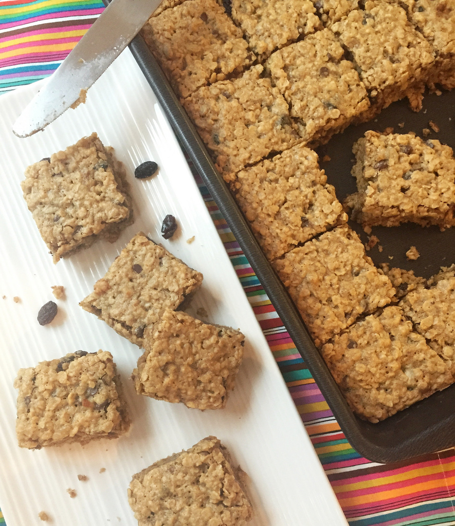 Peanut Butter Raisin Bars via LizsHealthyTable.com Peanut Butter Raisin Bars via LizsHealthyTable.com