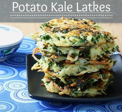 Potato Kale Latkes via LizsHealthyTable.com