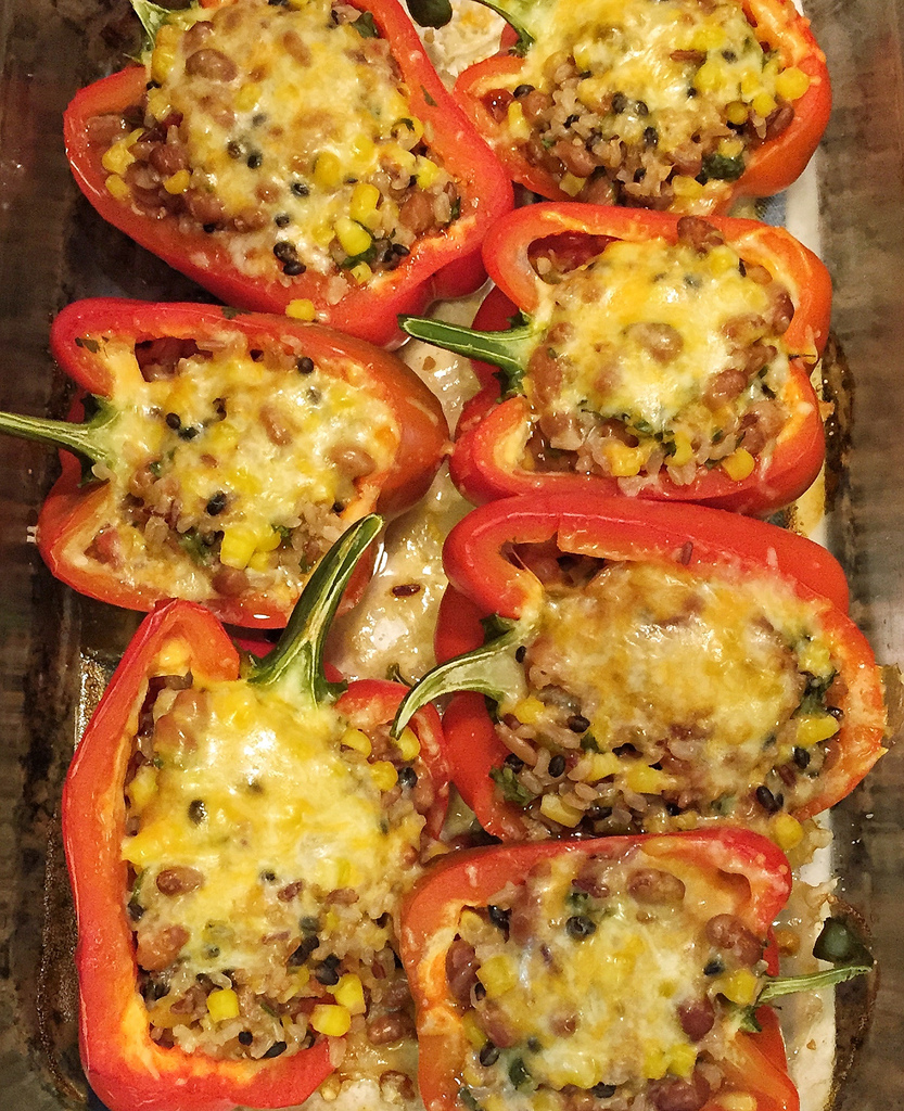 Corny Bean Bell Pepper Boats via LizsHealthyTable.com