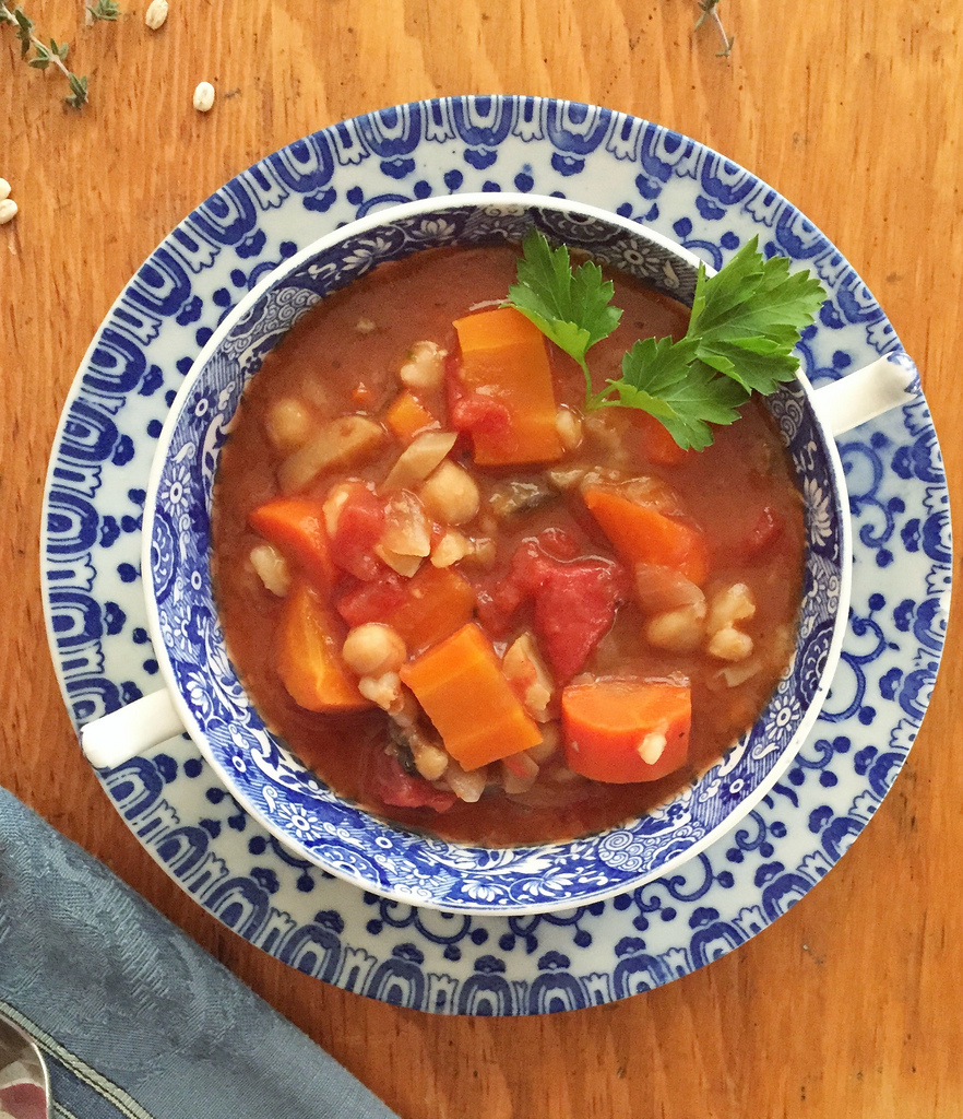 Slow Cooker Barley and Bean Soup via LizsHealthyTable.com