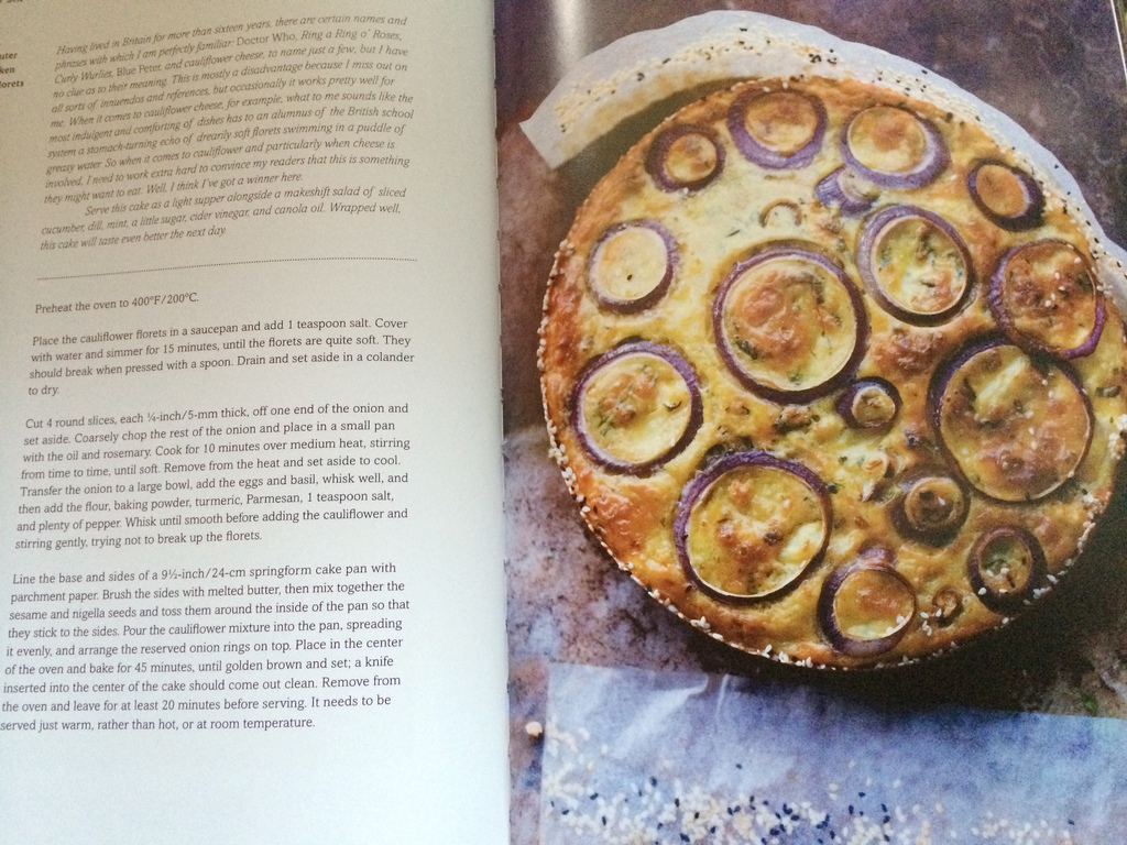 Cauliflower Cake by Ottolenghi via LizsHealthyTable.com