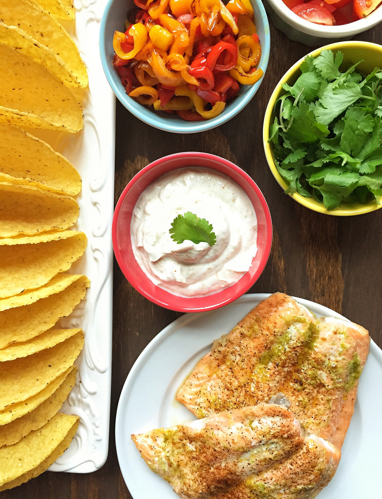 Smoky Salmon Tacos with Greek Yogurt Sauce via LizsHealthyTable.com Smoky Salmon Tacos with Greek Yogurt Sauce via LizsHealthyTable.com