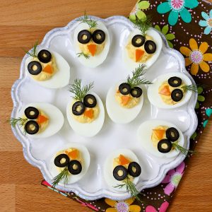 Chirp, Chirp Deviled Eggs via LizsHealthyTable.com