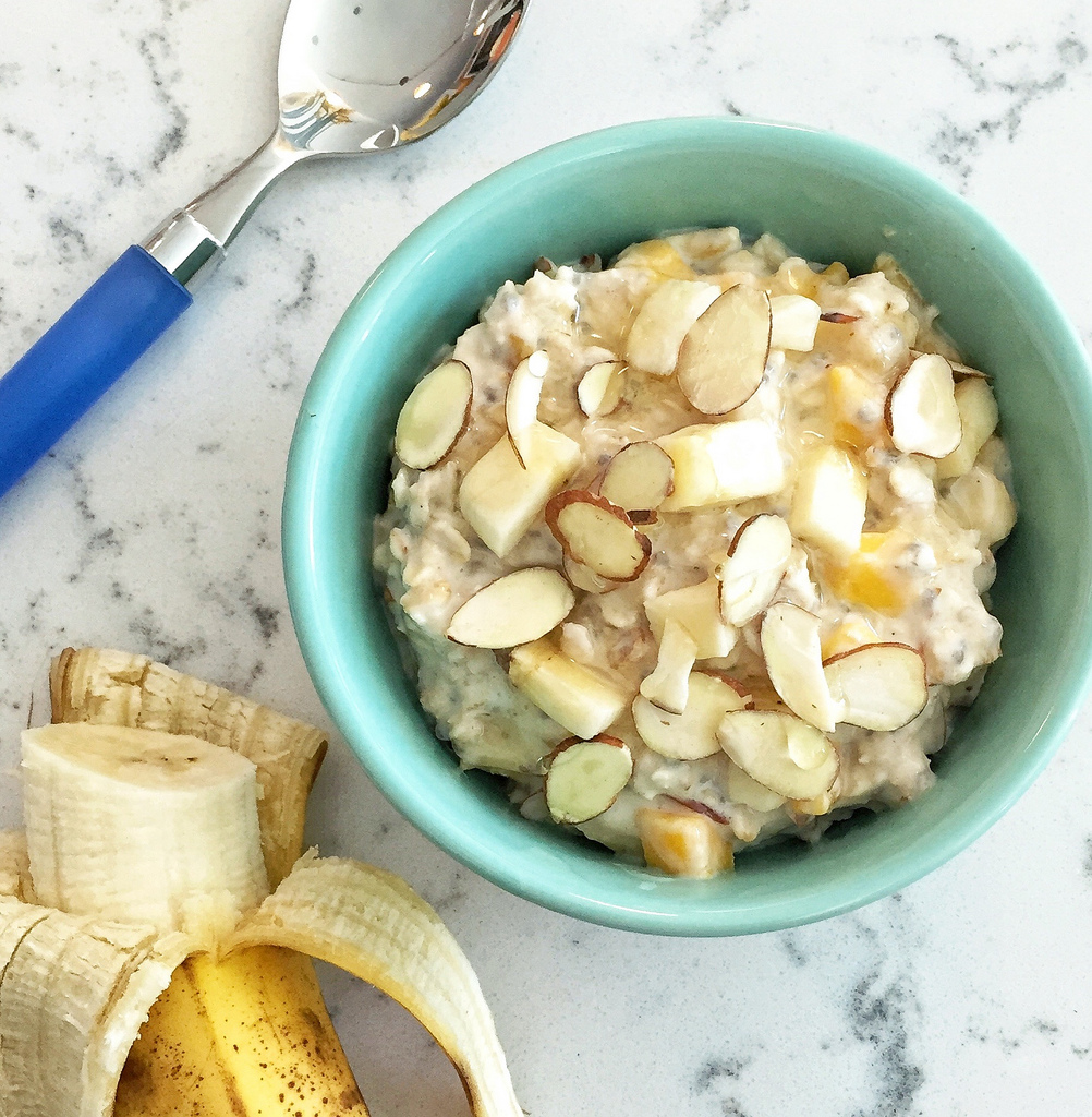 Banana Mango Overnight Oats via LizsHealthyTable.com