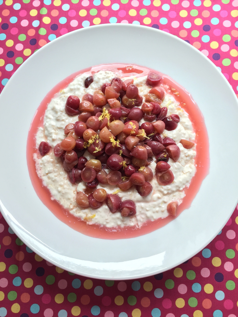 Lemony Millet Pudding with Caramelized Grapes from Simply Ancient Grains via LizsHealthyTable.com