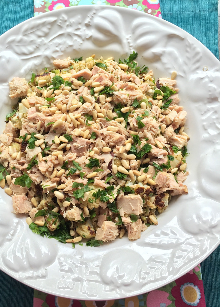 Freekeh Salad with Caramelized Cauliflower and Tuna via LizsHealthyTable.com