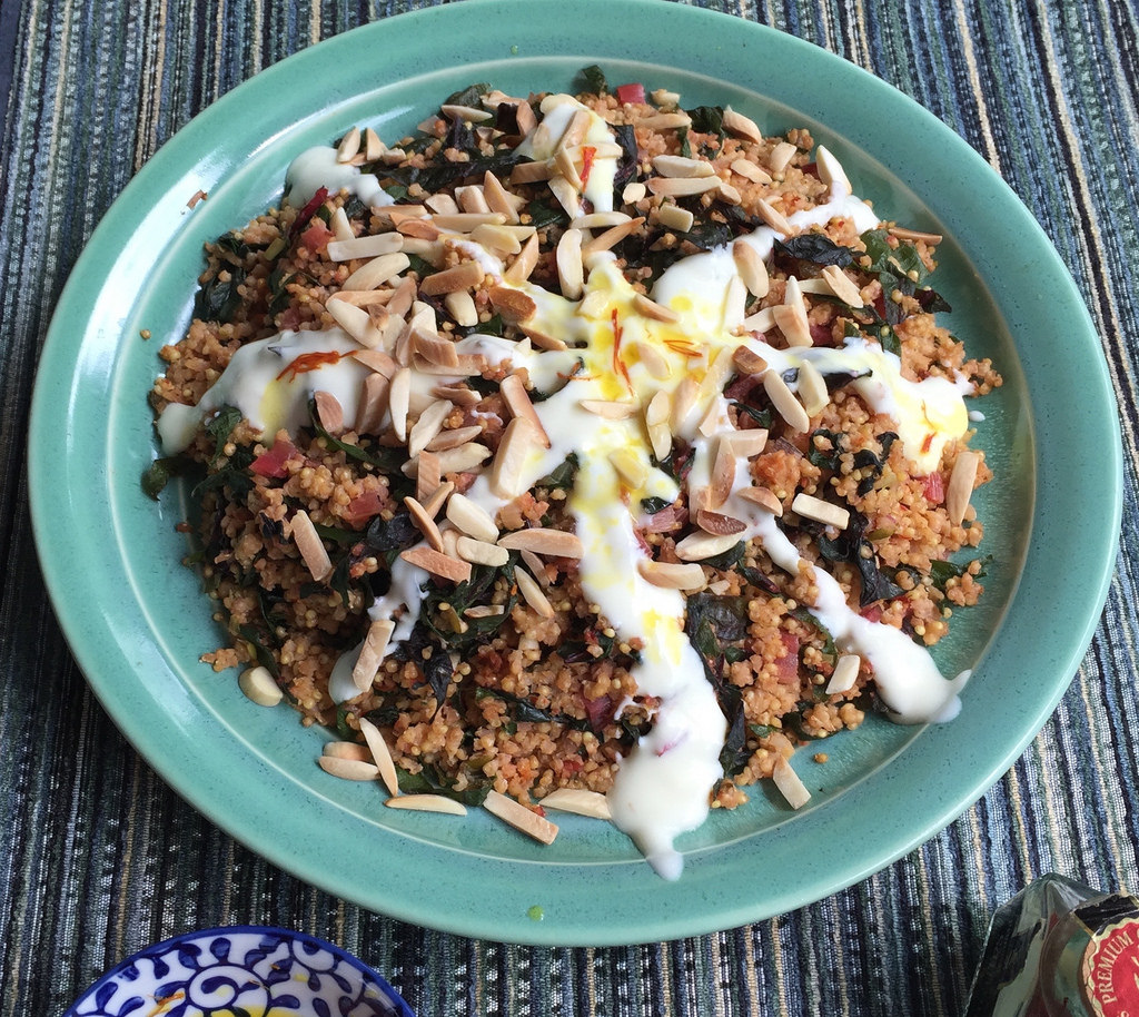 Bulgur with Chard and Saffron-Infused Yogurt from Simply Ancient Grains via LizsHealthyTable.com