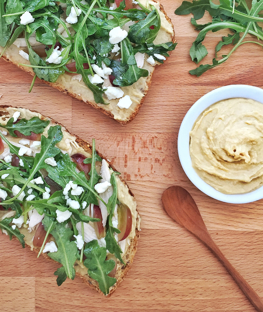 Hummus, Chicken and Grape Tartines via LizsHealthyTable.com