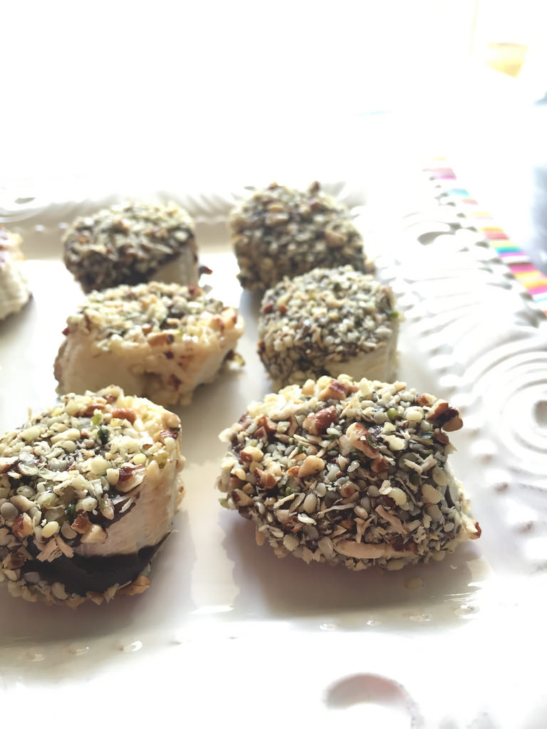 Frozen Chocolate-and-Hemp-Smothered Banana Bites via LizsHealthyTable.com