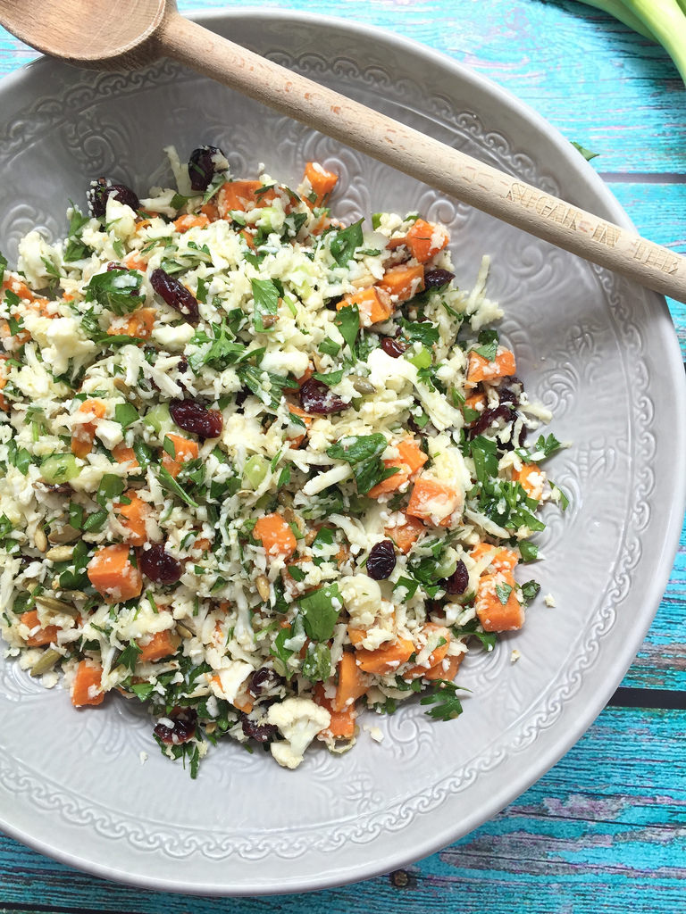 Sweet Potato and Cauliflower 'Rice' Tabbouleh via LizsHealthyTable.com Sweet Potato and Cauliflower 'Rice' Tabbouleh via LizsHealthyTable.com