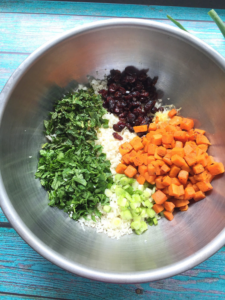 Sweet Potato and Cauliflower 'Rice' Tabbouleh via LizsHealthyTable.com