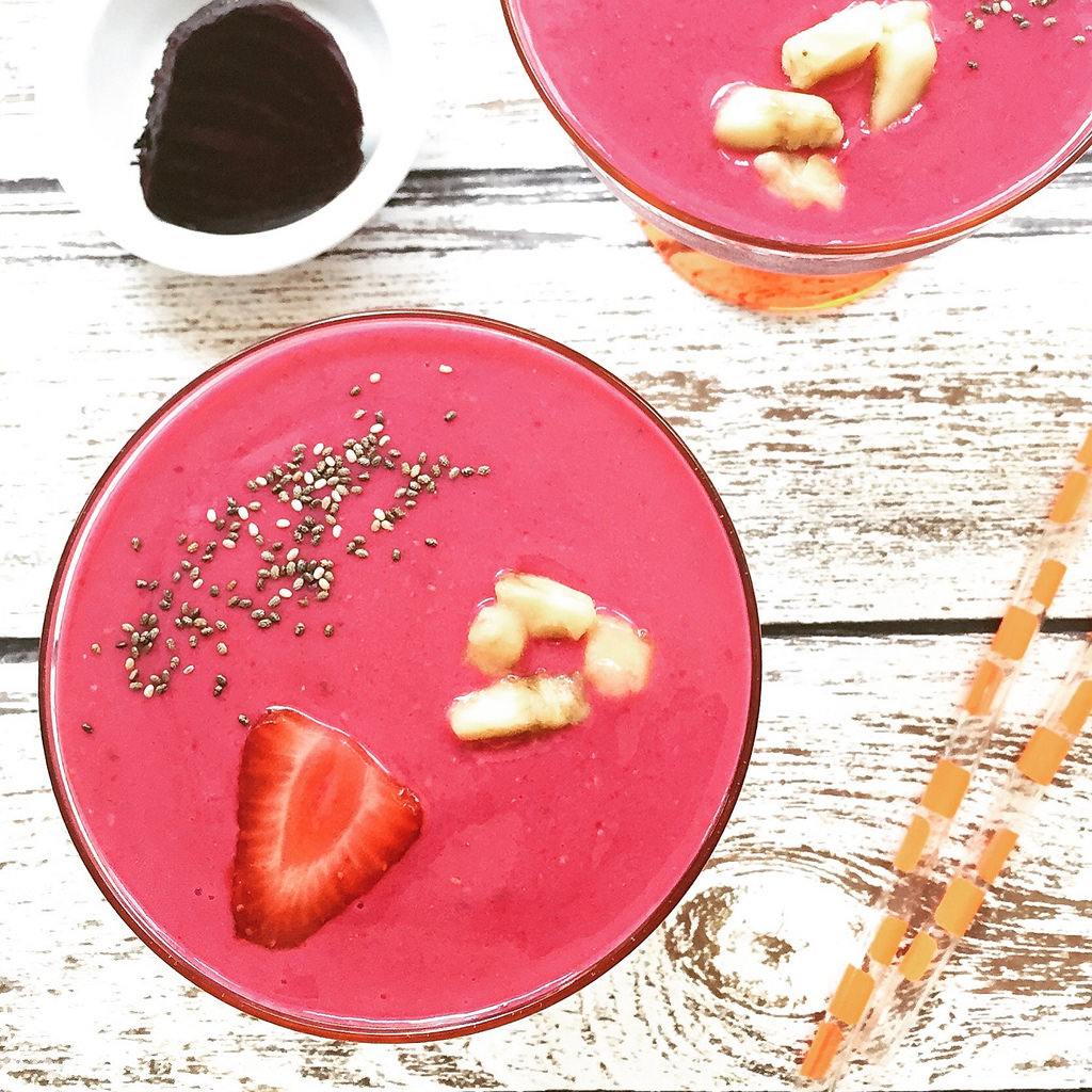 Sun-Kissed Strawberry Beet Smoothie via LizsHealthyTable.com