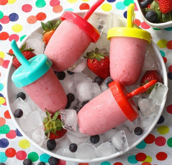 Super Strawberry Yogurt Pops via LizsHealthyTable.com