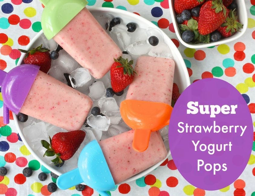 Super Strawberry Yogurt Pops via LizsHealthyTable.com