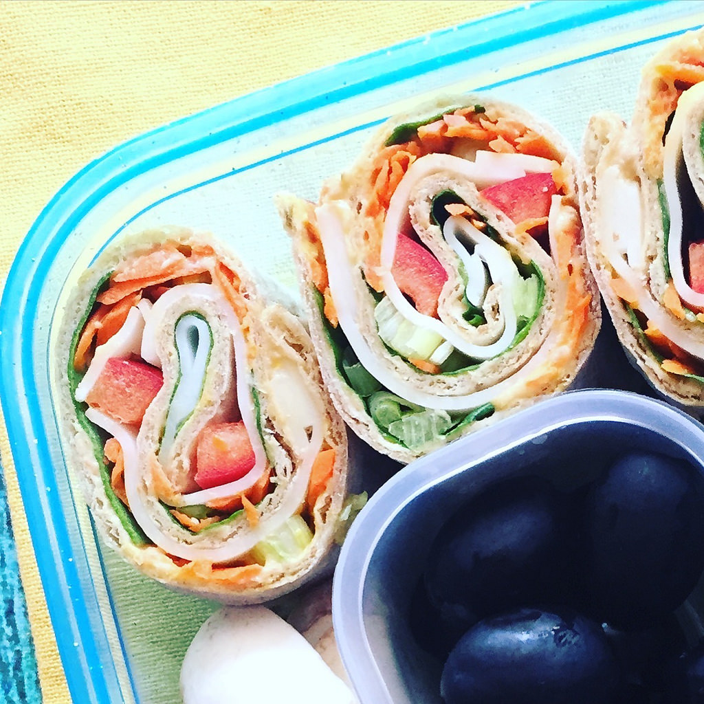 Pizza Pinwheels with Hummus and Veggies via LizsHealthyTable.com