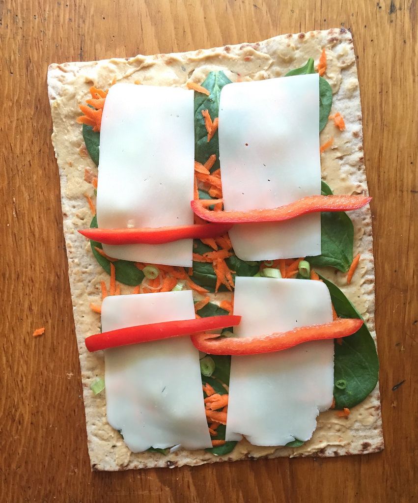 Pizza Pinwheels with Hummus and Veggies via LizsHealthyTable.com