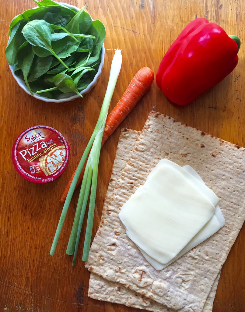 Pizza Pinwheels with Hummus and Veggies via LizsHealthyTable.com