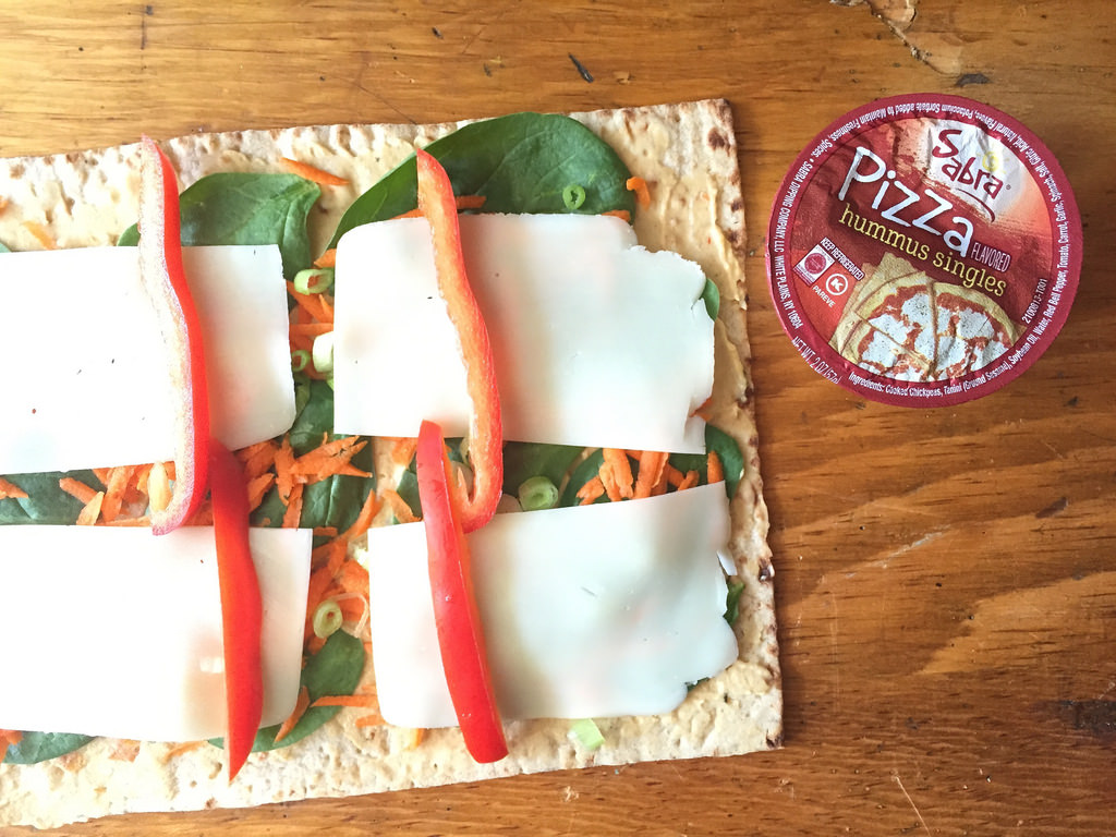 Pizza Pinwheels with Hummus and Veggies via LizsHealthyTable.com