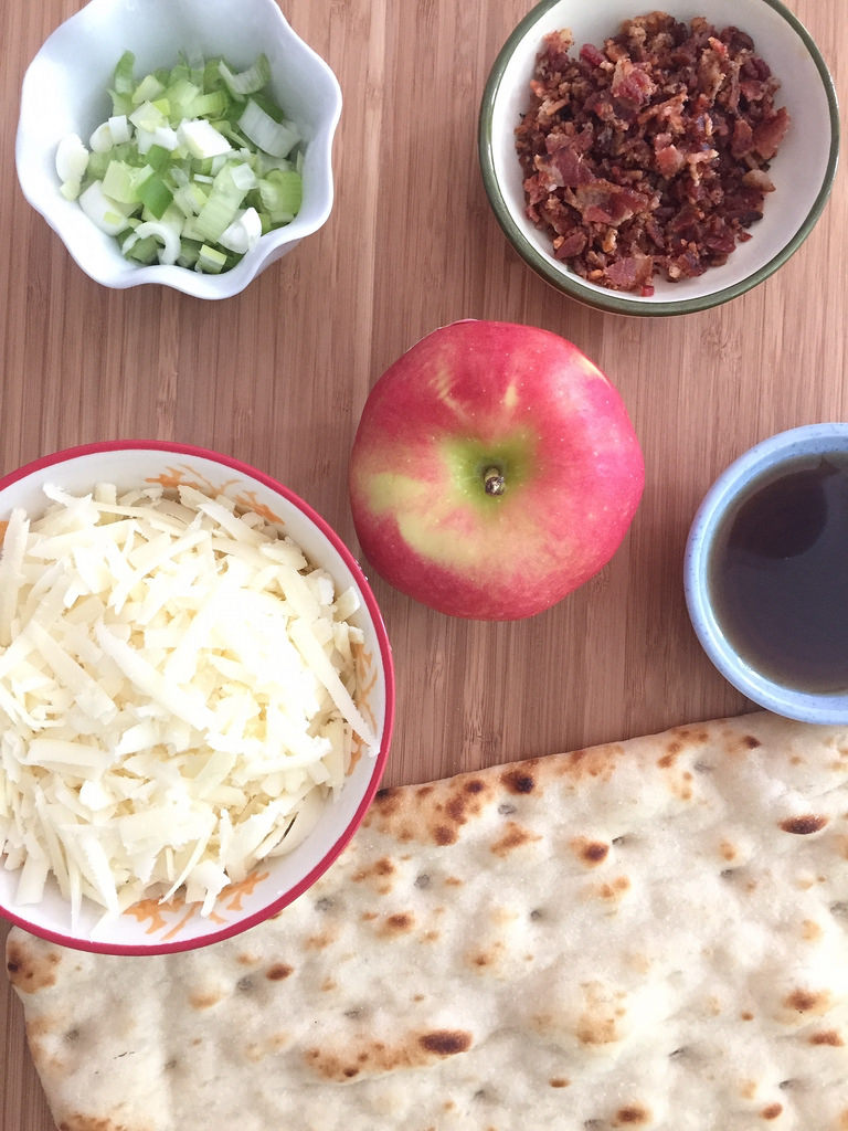 Apple, Bacon and Maple Syrup Flatbread Pizza via LizsHealthyTable.com