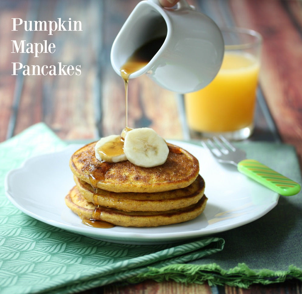 Pumpkin Maple Pancakes via LizsHealthyTable.com
