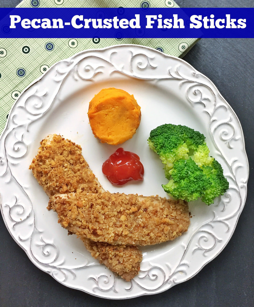 Pecan-Crusted Fish Sticks via LizsHealthyTable.com