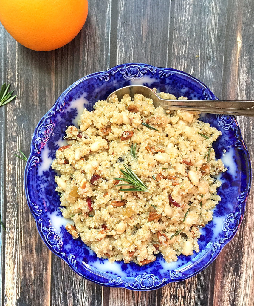 Orange Rosemary Quinoa with Beans and Pecans via LizsHealthyTable.com