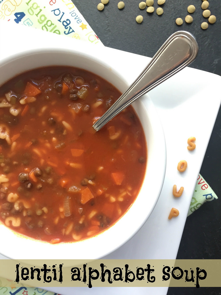 Lentil Alphabet Soup via LizsHealthyTable.com