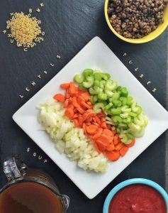Lentil Alphabet Soup via LizsHealthyTable.com #pulses