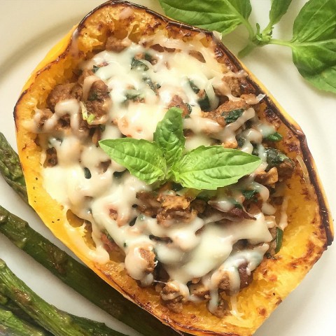 Spaghetti Squash with Meat-Free Bolognese Sauce via LizsHealthyTable.com Spaghetti Squash with Meat-Free Bolognese Sauce via LizsHealthyTable.com