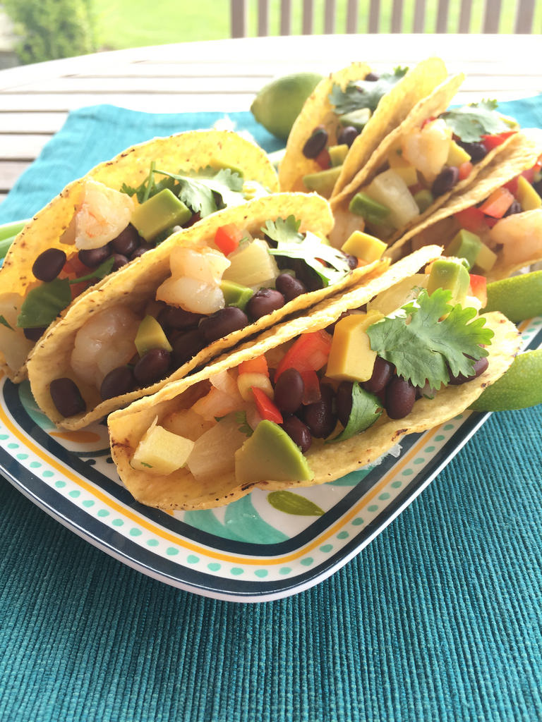 Shrimp Tacos with Black Bean Salsa via LizsHealthyTable.com