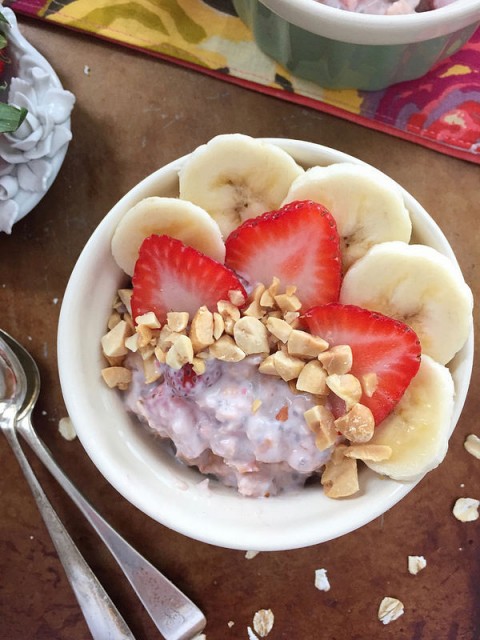 Strawberry Peanut Overnight Oats via LizsHealthyTable.com