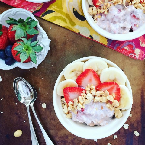 Strawberry Peanut Overnight Oats via LizsHealthyTable.com