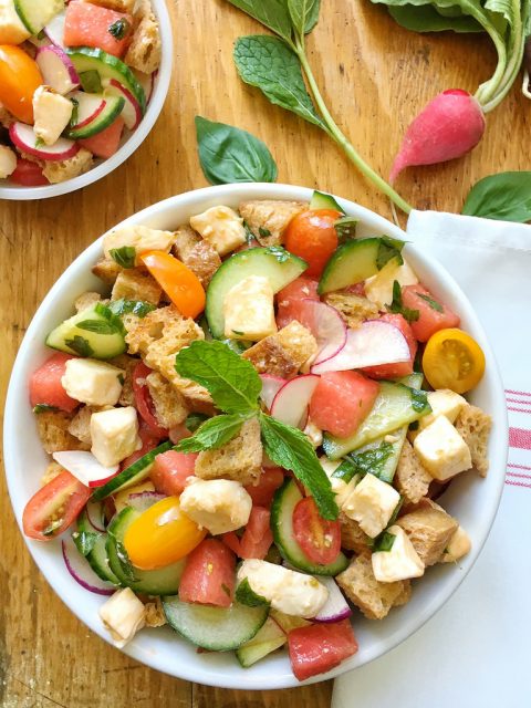 Sunny Summer Panzanella Salad via LizsHealthyTable.com