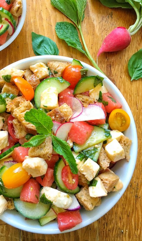 Sunny Summer Panzanella Salad via LizsHealthyTable.com