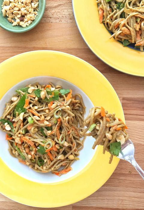 Soba Noodles with Peanuts, Carrots, and Snow Peas via LizsHealthyTable.com