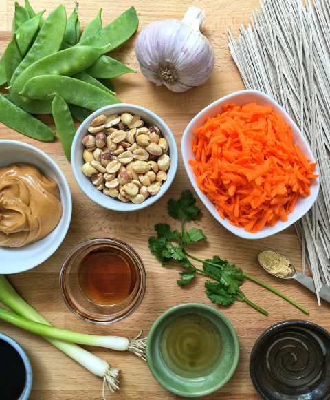 Soba Noodles with Peanuts, Carrots, and Snow Peas via LizsHealthyTable.com