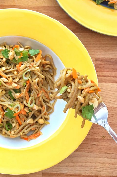 Soba Noodles with Peanuts, Carrots, and Snow Peas via LizsHealthyTable.com