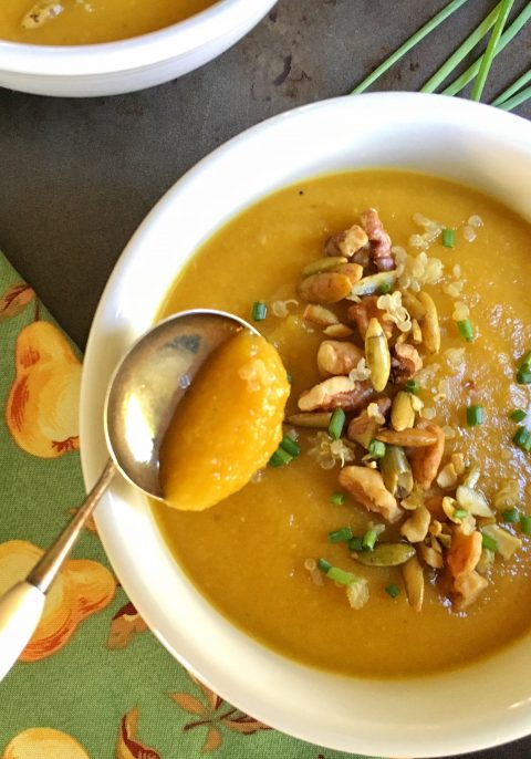 Autumn's Best Butternut Squash, Apple, and Pear Soup via LizsHealthyTable.com