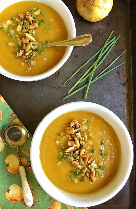 Autumn's Best Butternut Squash, Apple, and Pear Soup via LizsHealthyTable.com